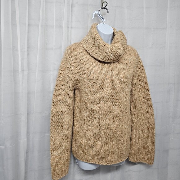 Express Turtleneck Sweater Tan Wool Blend Preppy Boho Casual Marled M - Picture 3 of 9